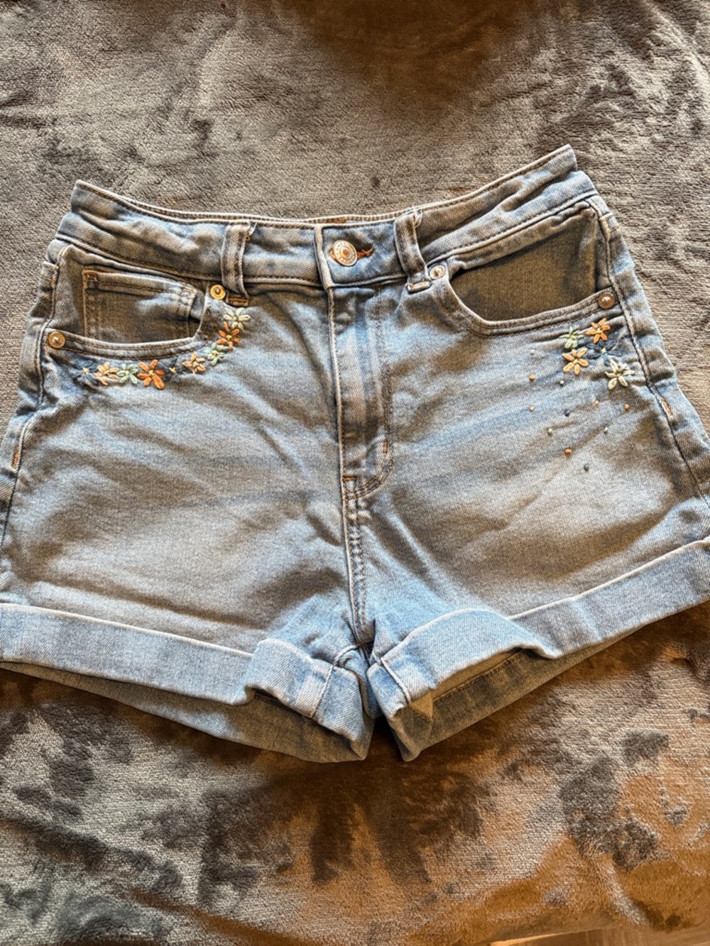 American Eagle Outfitters Light Blue Denim Shorts with Floral Accent